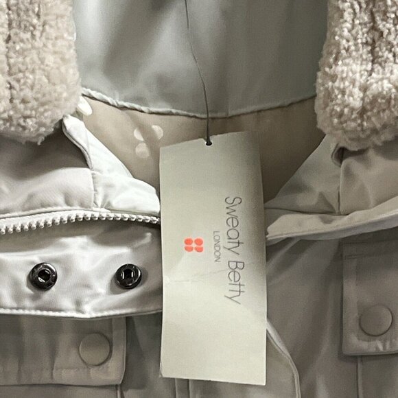 Sweaty Betty Alps Ski Jacket Womens L White Duck Down Puffer Belted Waterproof - Picture 3 of 9
